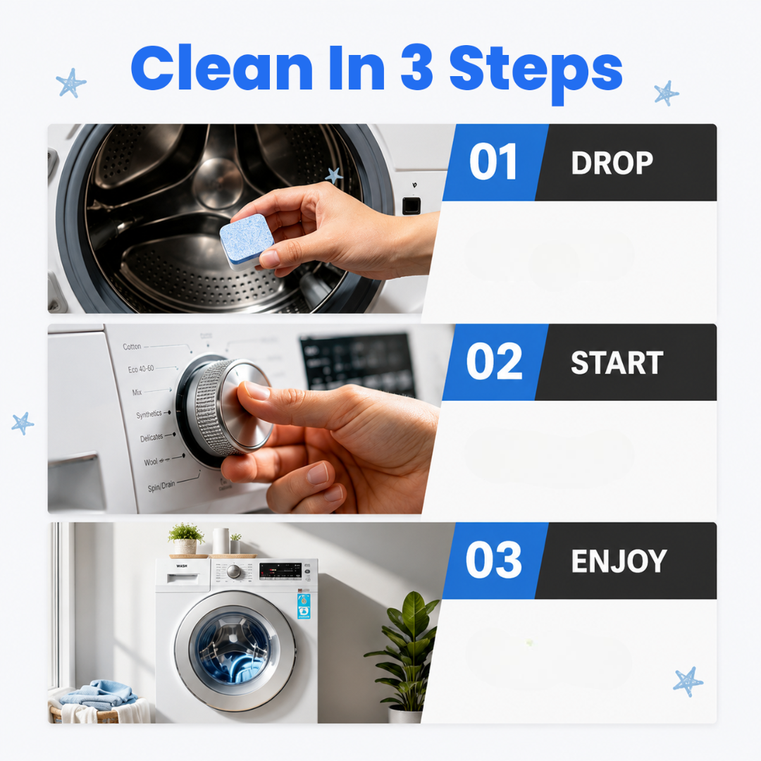 ⏰ Last Day 60% Off 🔥 Washing Machine Cleaner Tablets 🧼 Deep Clean, Remove Odor & Keep Your Washer Fresh 🏠