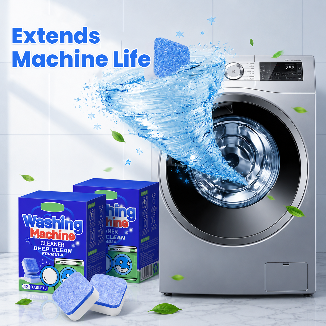 ⏰ Last Day 60% Off 🔥 Washing Machine Cleaner Tablets 🧼 Deep Clean, Remove Odor & Keep Your Washer Fresh 🏠