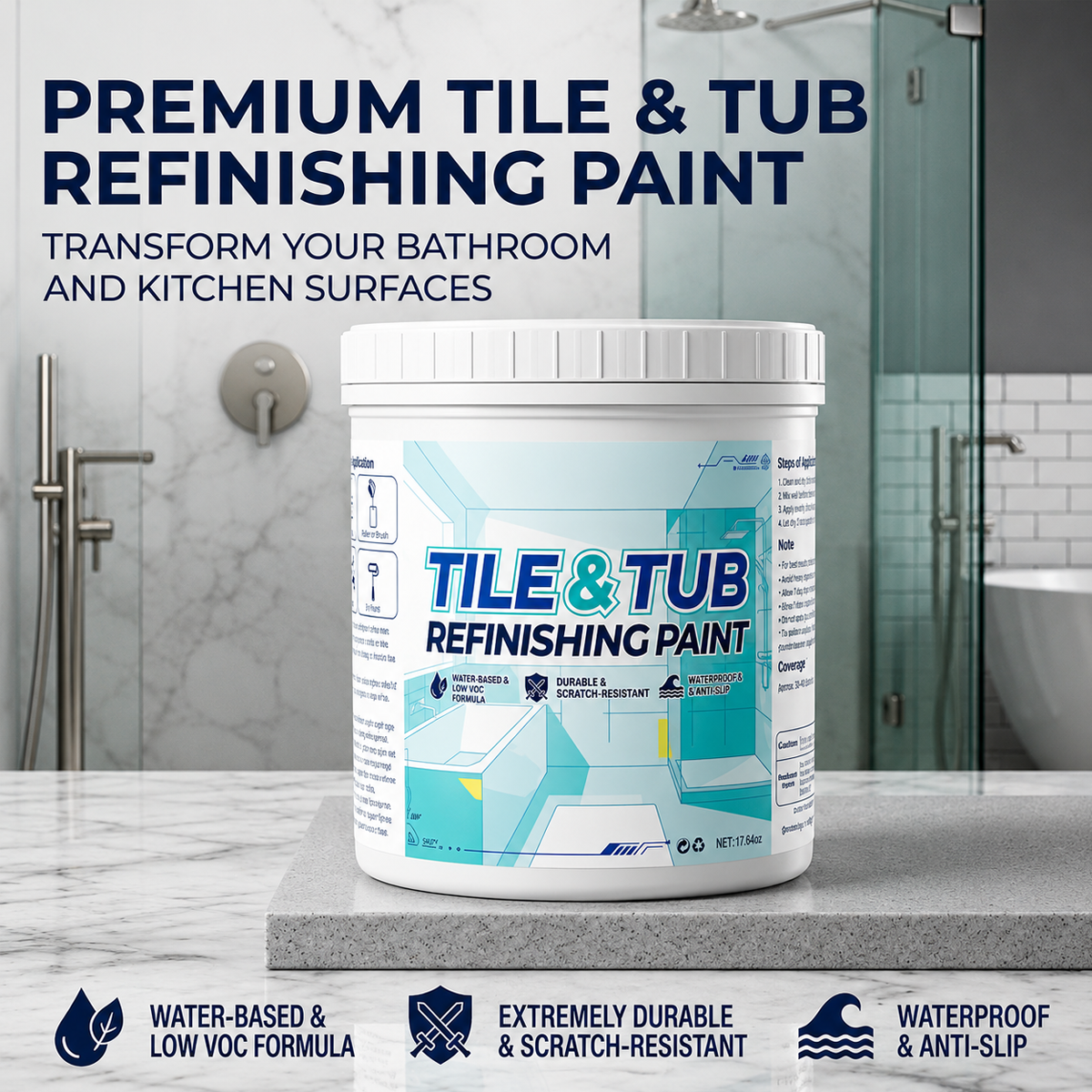 ⚡ LAST DAY 60% OFF 💞 Premium Tile & Tub Refinishing Paint Kit - Restore Your Bathroom In Hours