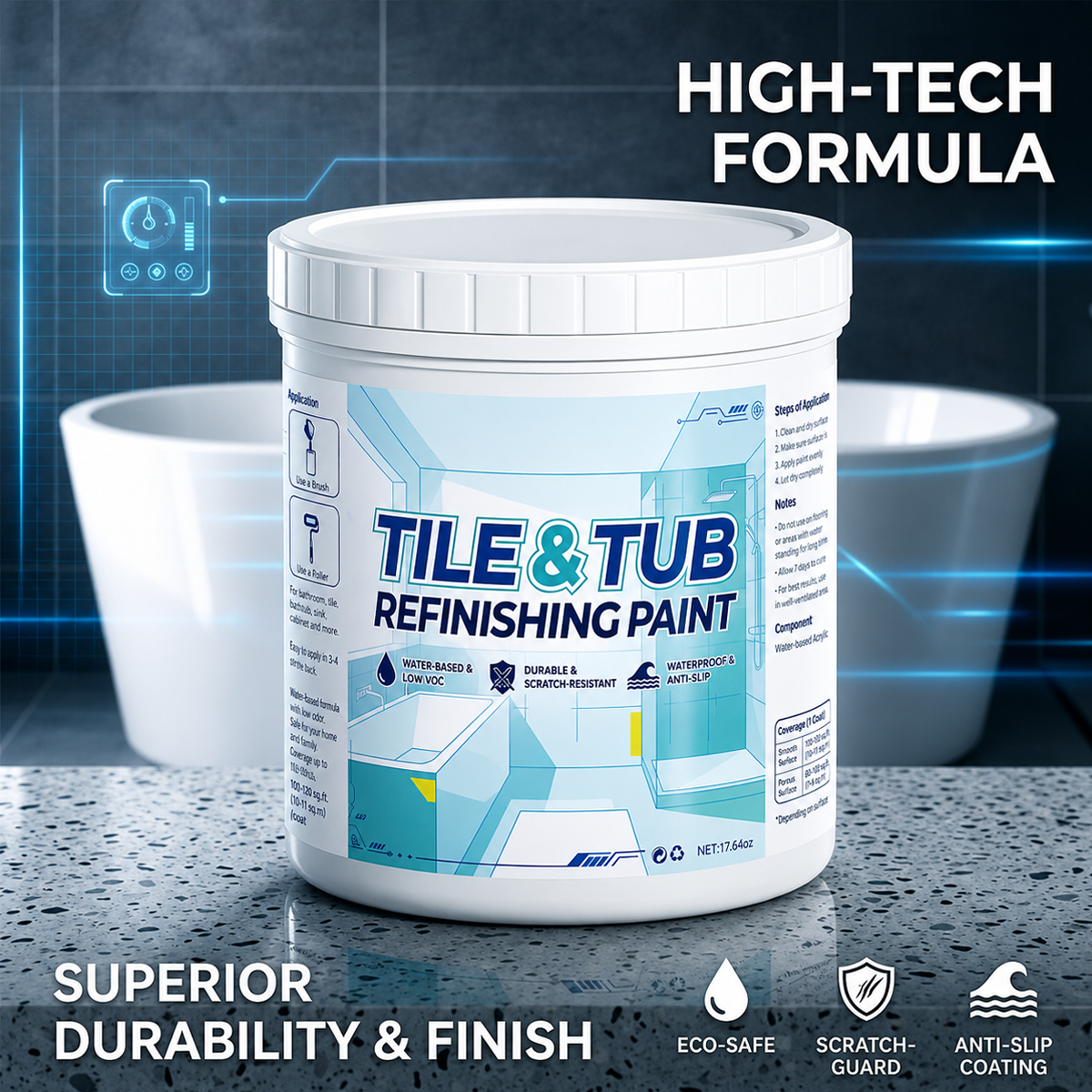 ⚡ LAST DAY 60% OFF 💞 Premium Tile & Tub Refinishing Paint Kit - Restore Your Bathroom In Hours