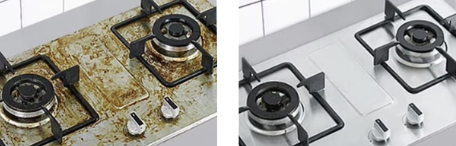 Before and after greasy stovetop cleaning result