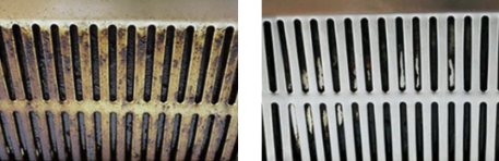 Before and after range hood filter cleaning result
