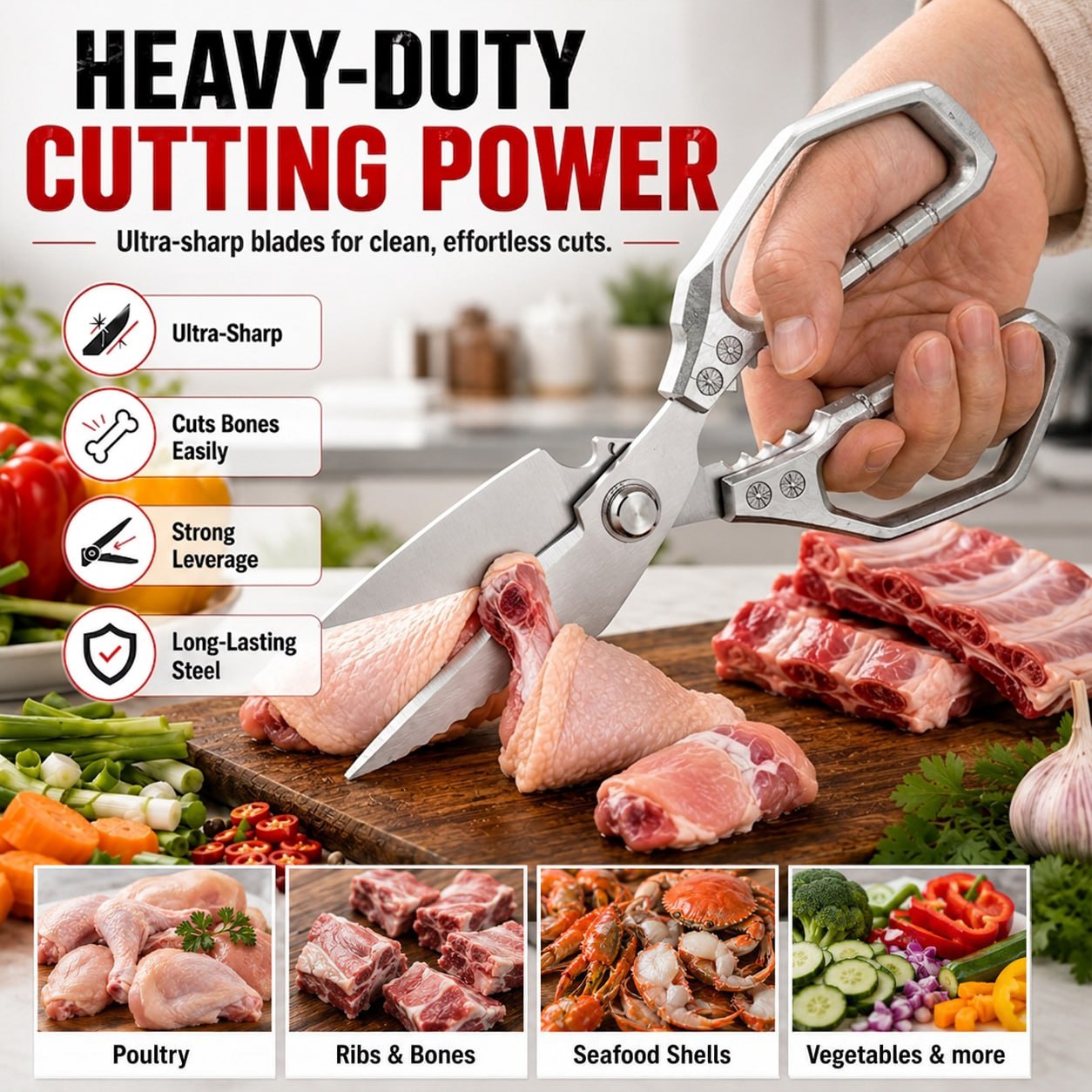 🔥Save 60%⚡Multifunctional Heavy-Duty Kitchen Shears ✨ 4-In-1 Design • Cut Through Anything With Ease