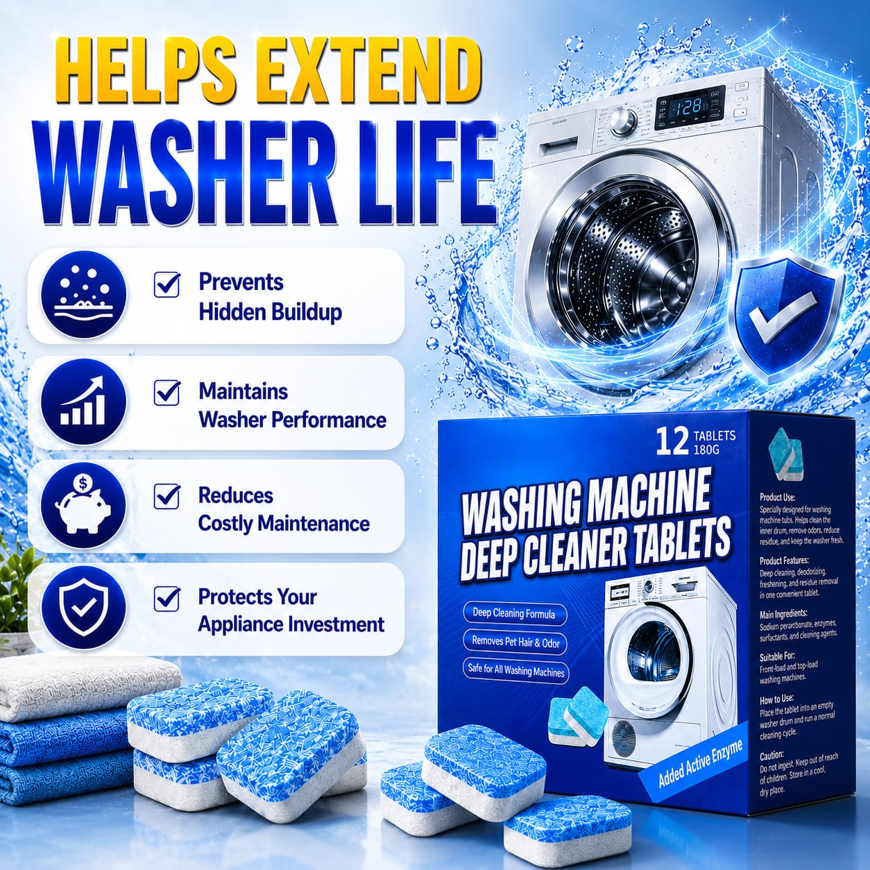 🔥60% OFF⚡Washing Machine Deep Cleaner Tablets ✨ Eliminates 99% Germs, Removes Odors & Prevents Mold
