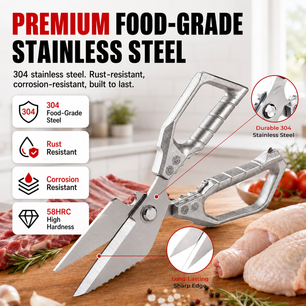 🔥Save 60%⚡Multifunctional Heavy-Duty Kitchen Shears ✨ 4-In-1 Design • Cut Through Anything With Ease