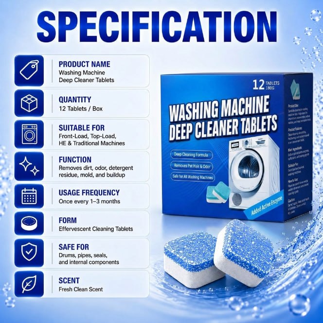 🔥60% OFF⚡Washing Machine Deep Cleaner Tablets ✨ Eliminates 99% Germs, Removes Odors & Prevents Mold