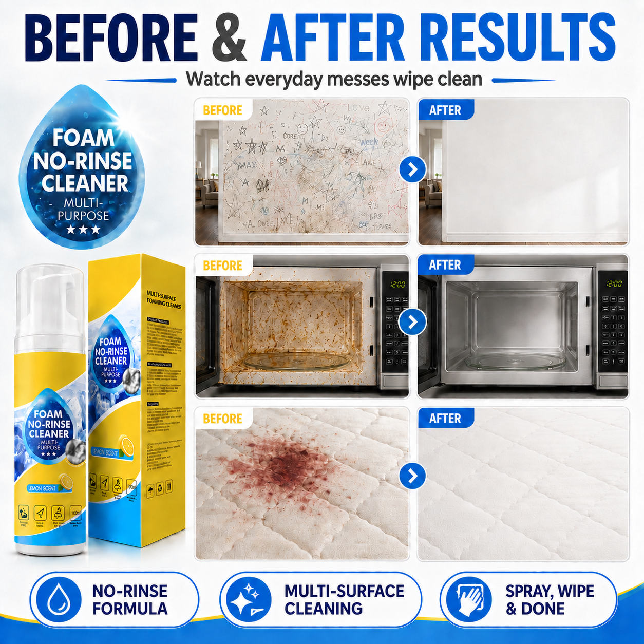 🔥Limited Summer Offer: 60% OFF🔥 Foam No-Rinse Cleaner - Spray, Wipe & Done